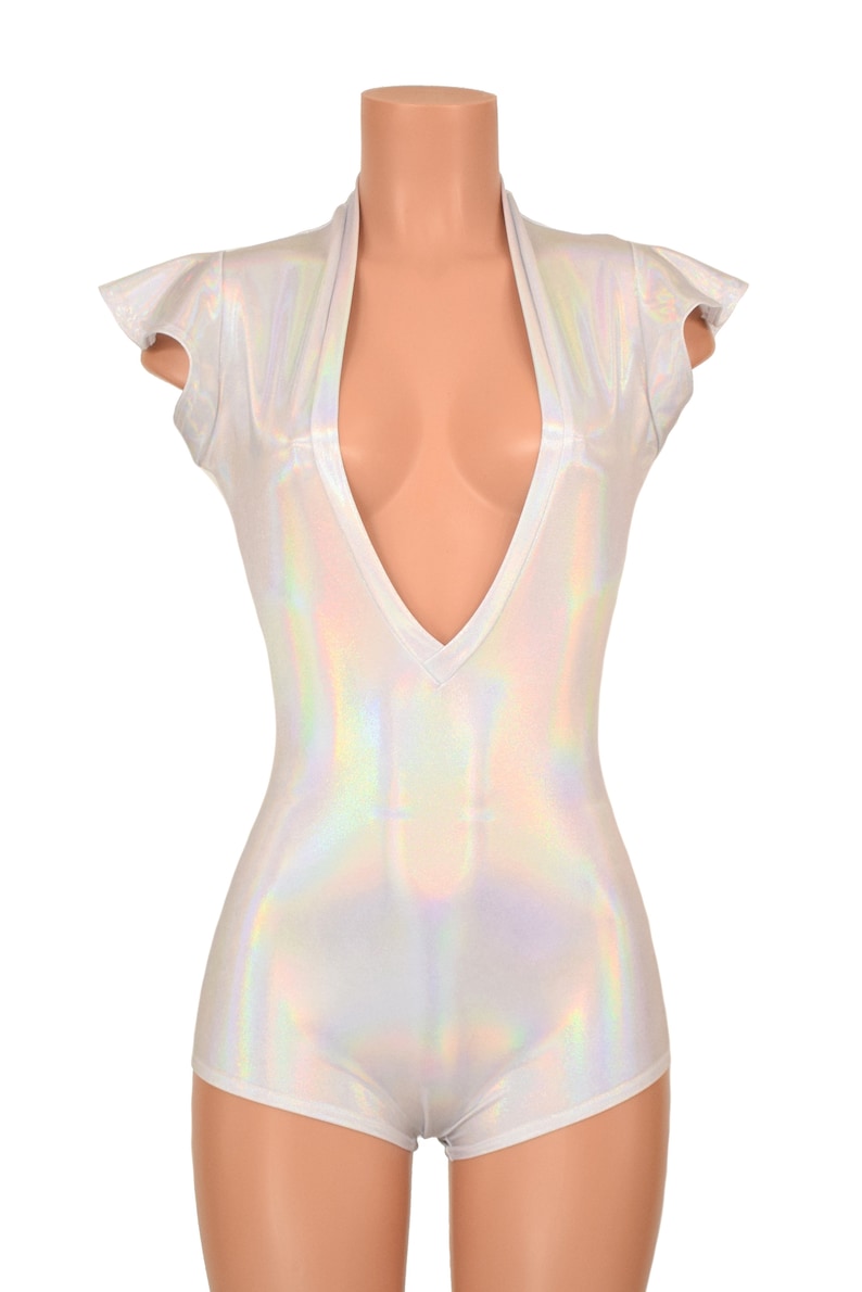 White Kaleidoscope Plunging V Neck Romper main image 0