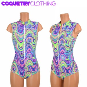 NEON Glow Worm UV Zippered Sleeveless "Stella" Romper with Short Collar and Boy Cut Leg - 155480