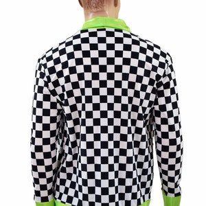 Men's Black & White Checkered Not a Cardigan with Pockets and Lime Holographic Trim and Cuffs 156885 image 4