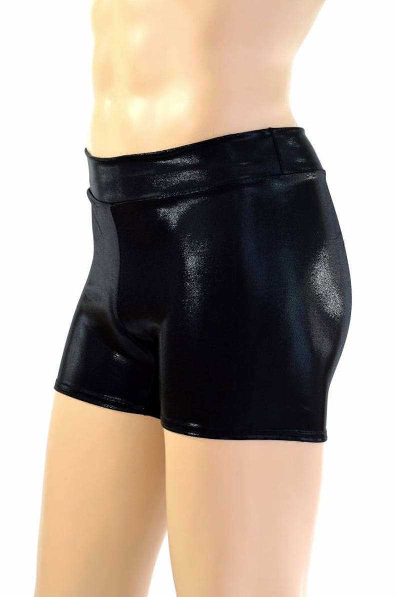 Men's Mid Rise Rio Shorts in Black Mystique Metallic Spandex Dude Bro Man Sexy Wet Shorts 154590 image 2