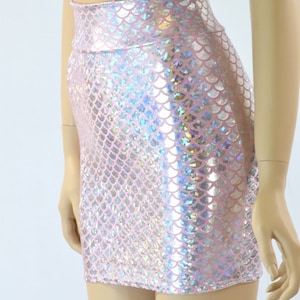 Silver & Pink Mermaid Scale Bodycon Mini Skirt 151602
