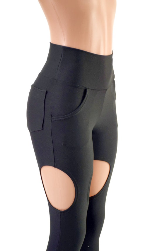 High Waist Black Zen Garter Leggings With Front and Back Pockets