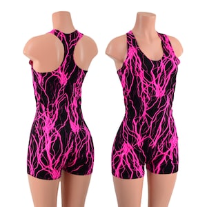 Womens Racerback Singlet in Neon Pink Lightning with 2&quot; inseam and narrower racerback 85787