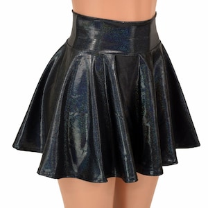 Black Sparkly Holographic Metallic Circle Cut Mini Skirt Rave Clubwear EDM 154309