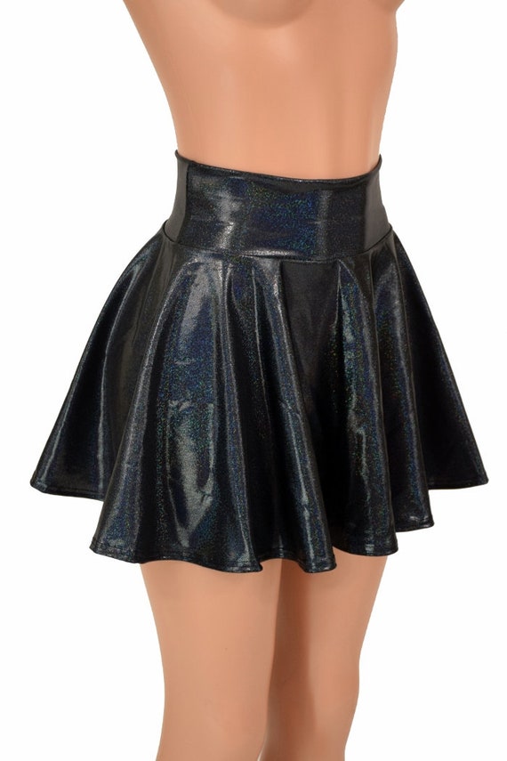Black Sparkly Holographic Metallic Circle Cut Mini Skirt Rave | Etsy