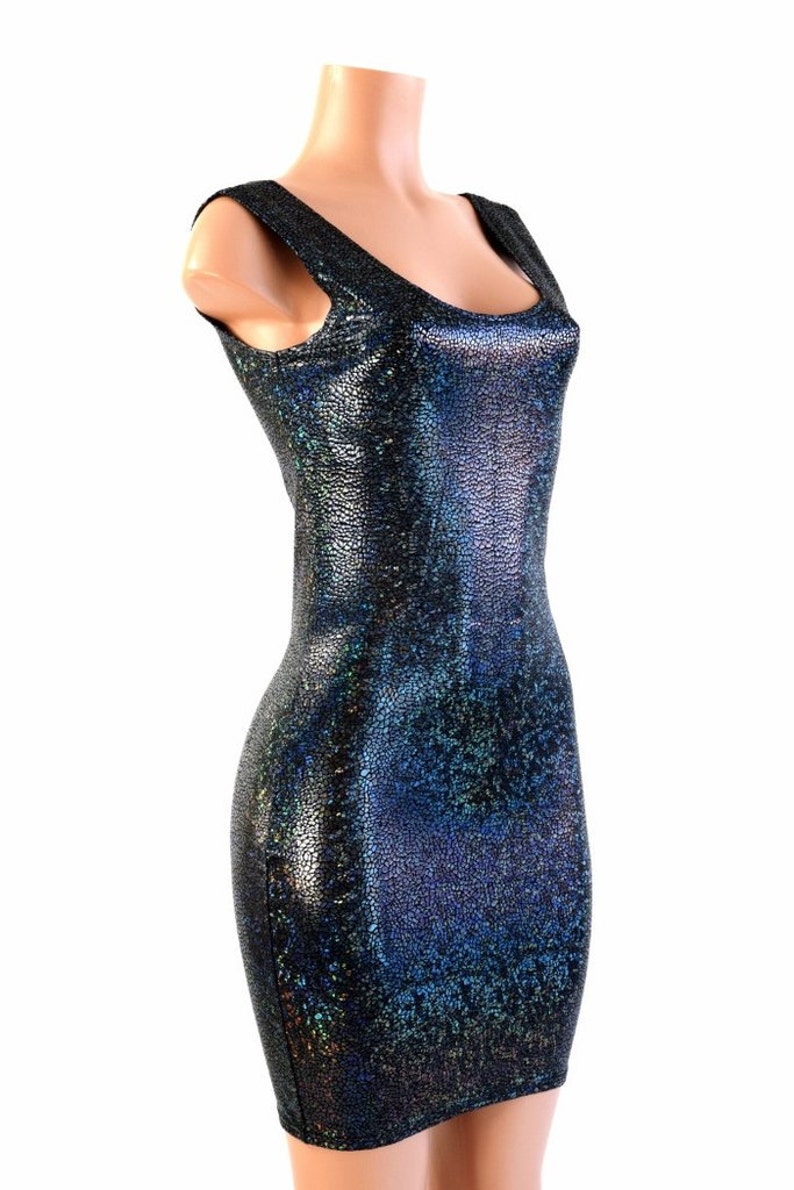Black Holographic Shattered Glass Tank Style Metallic Bodycon | Etsy