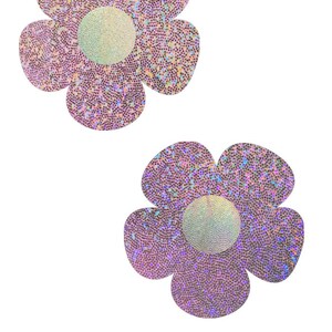 Lilac Holographic Daisy Pasties with Flashbulb Holographic Disks Body Stickers Rave Festival