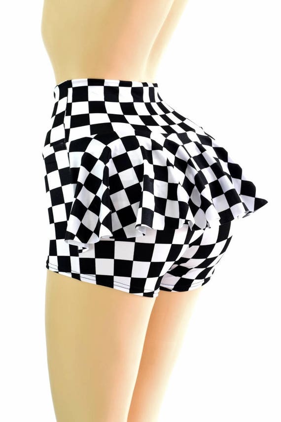 Black & White Checkered High Waist Ruffle Rump Shorts 154531 