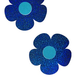 Blue Sparkly Jewel Daisy Pasties with Peacock Holographic Disks Body Stickers Rave Festival