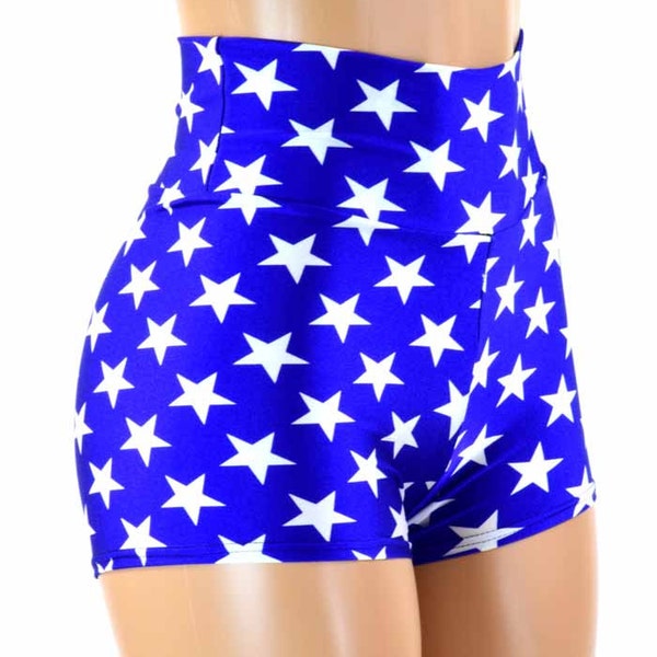 High Waist Shorts in Blue and White Star Print  151195