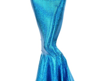 High Waist AquaMarine Shimmering Hologram Scale Metallic Mermaid Tail Skirt 151285