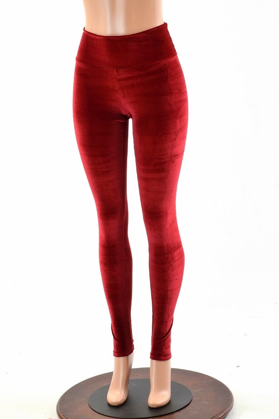 Red Stretch Velvet High Waist Leggings 151908 -  Ireland