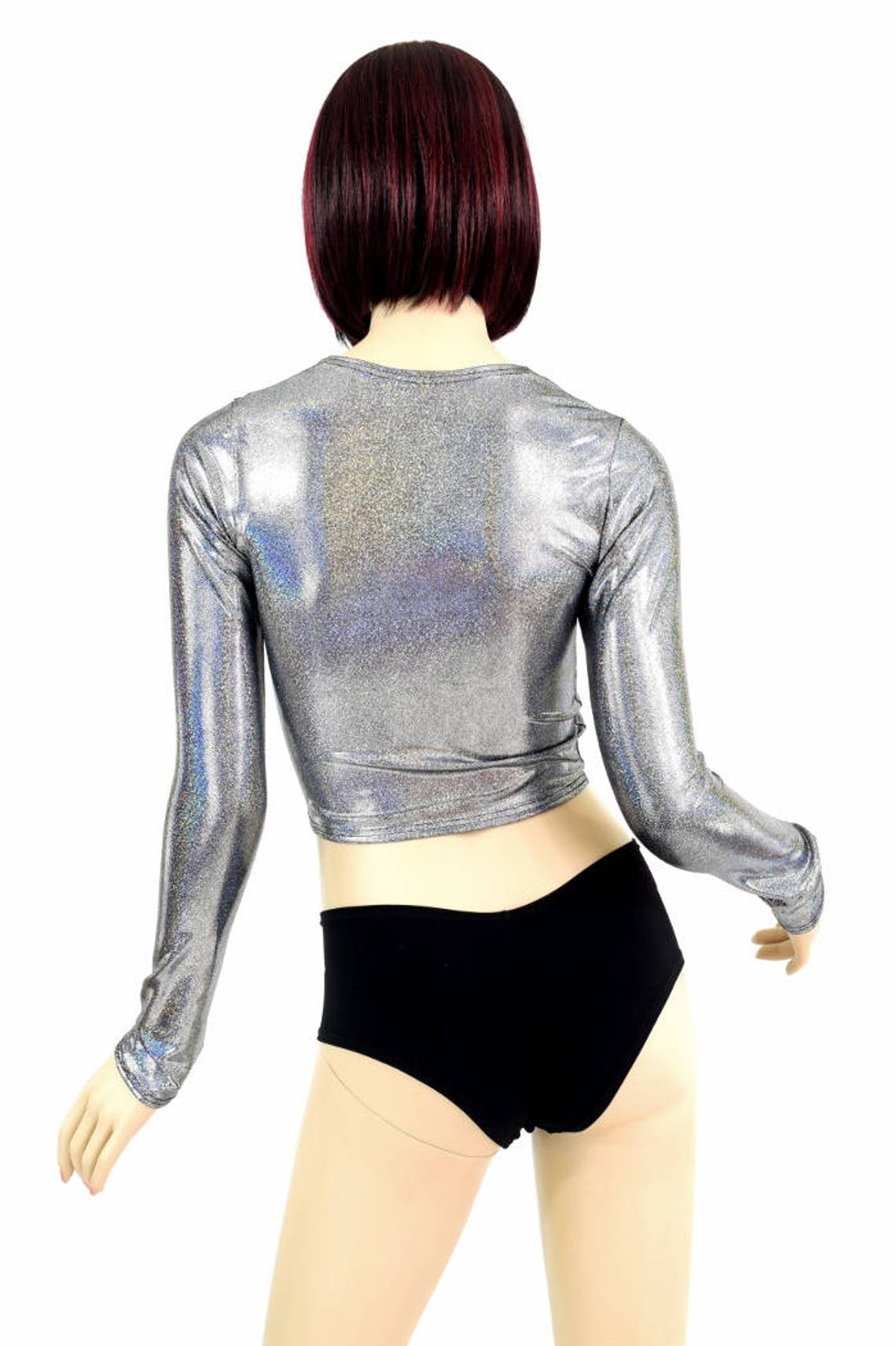 Silver Holographic Long Sleeve Crop Top Rave Hologram Clubwear - Etsy