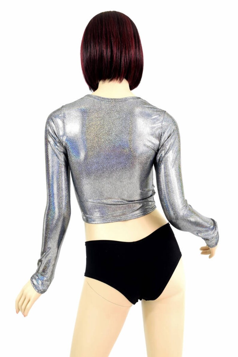 Silver Holographic Long Sleeve Crop Top Rave Hologram Clubwear Etsy