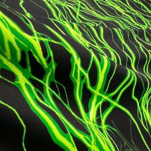 UV Neon Green Lightning Print Four Way Stretch Spandex (By the Yard)