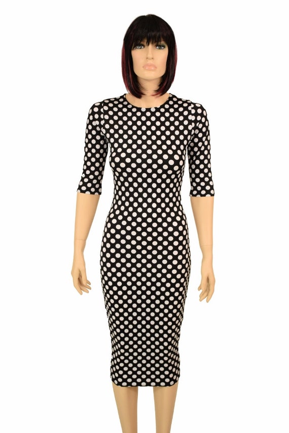 polka dot bodycon dress Elegant Black with Pastel Pink Polka Dots Bodycon Mini Dress L main image 1