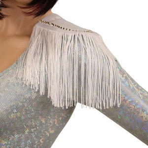 Unisex Holographic Clip on Epaulettes with Rhinestone detailing // Captain cosplay soldier burlesque accessory // fringe