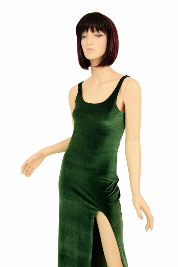 green velvet slit dress Miss Circle Women Zenaida Emerald Green Cutout High Slit Velvet Gown main image 0