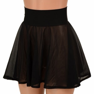 Black Mesh Sheer See Through Circle Cut Mini Skirt - 155800