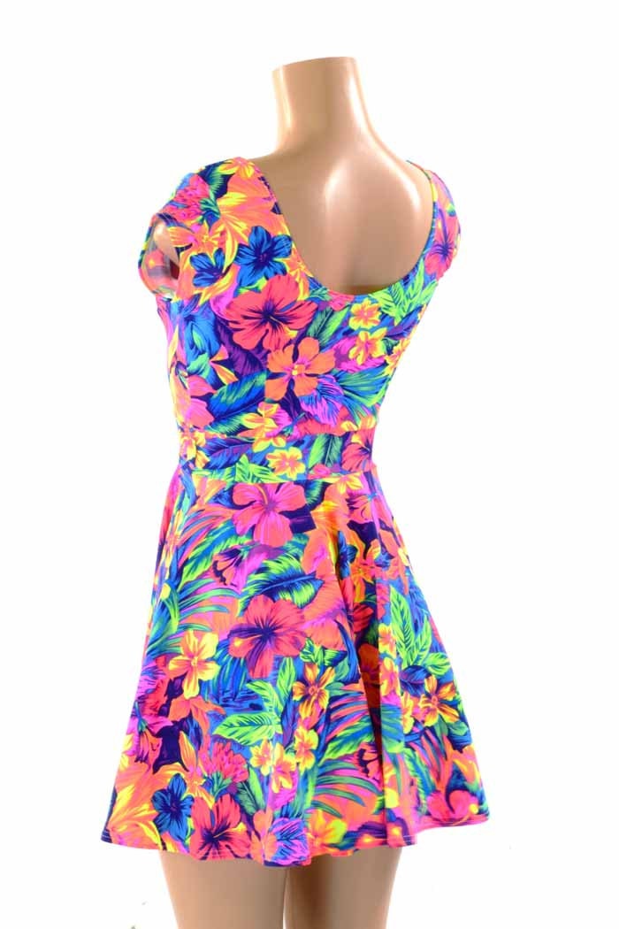 Tahitian Floral Print Cap Sleeve Fit and Flare Skater Skate | Etsy