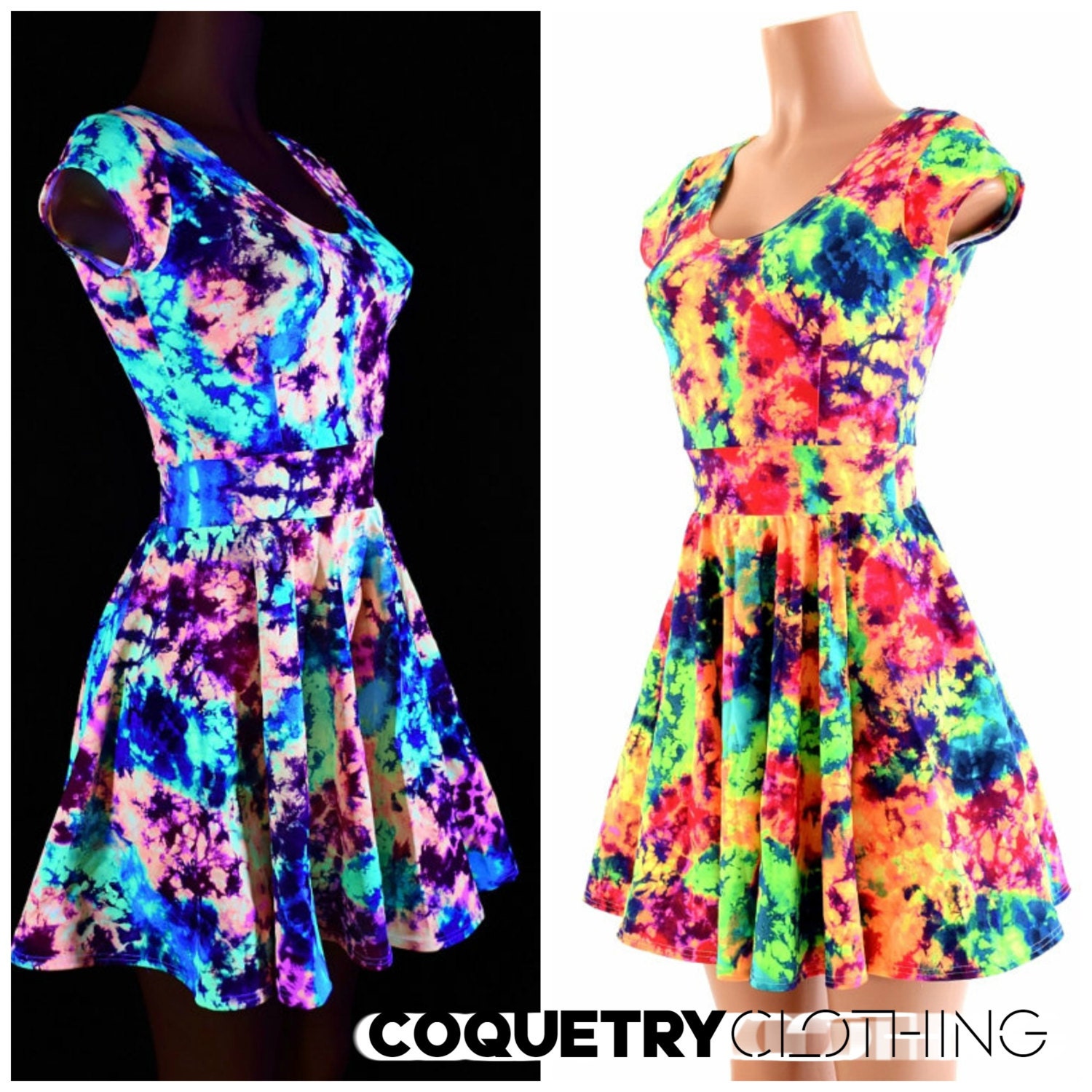 Acid Splash UV Glow Cap Sleeve Skater Dress - 154087 - Etsy Acid Splash UV Glow Cap Sleeve Skater Dress - 154087 - Etsy