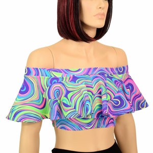 UV Glow Worm Print Off Shoulder Crop Top  -