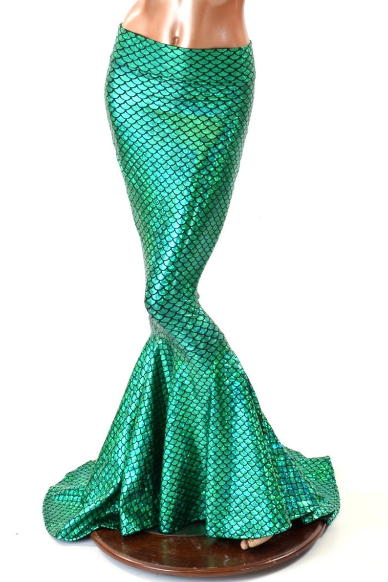 High Waist GREEN Shimmering Round Scale Metallic Mermaid Skirt | Etsy