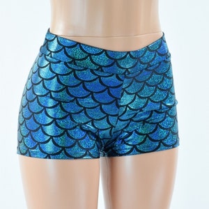 Turquoise Dragon Scale Mid Rise Mermaid Shorts 152262