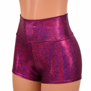 Fuchsia Sparkly Jewel High Waist Shorts -151538