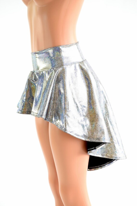 Silver holographic mini skirt top