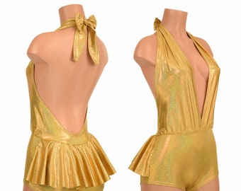 Gold Sparkly Jewel "Josie" Ruffle Rump Romper - 156156