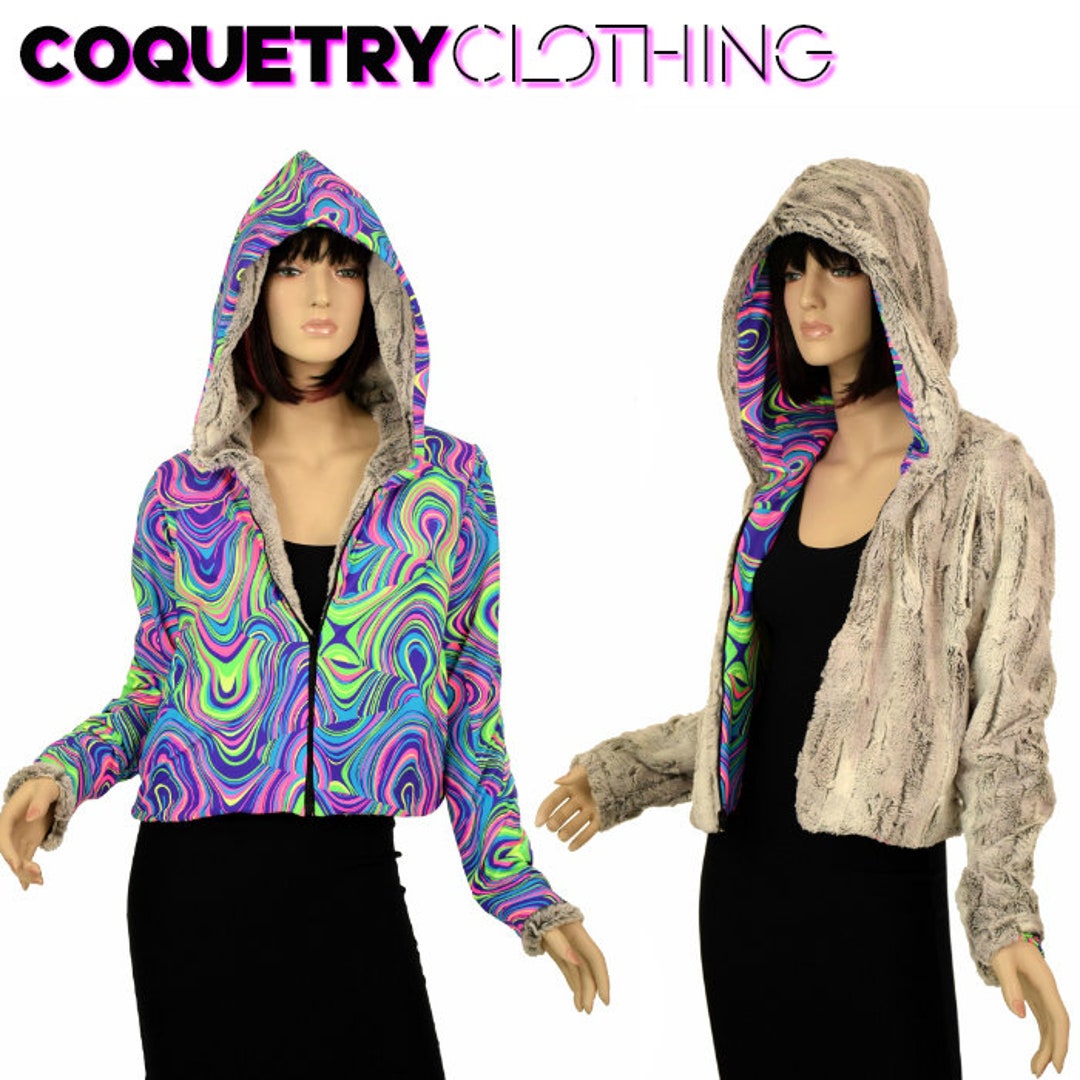 Minky Faux Fur Reversible Short Jacket in Sterling Fox Lined