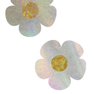 Flashbulb Holographic Daisy Pasties with Gold Kaleidoscope Disks Body Stickers Rave Festival