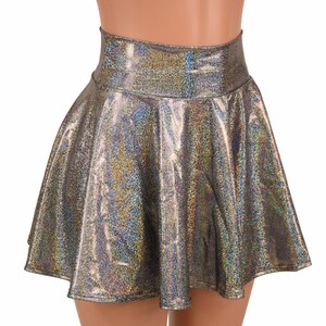 Silver Holographic Metallic Circle Cut Mini Skirt  -152198