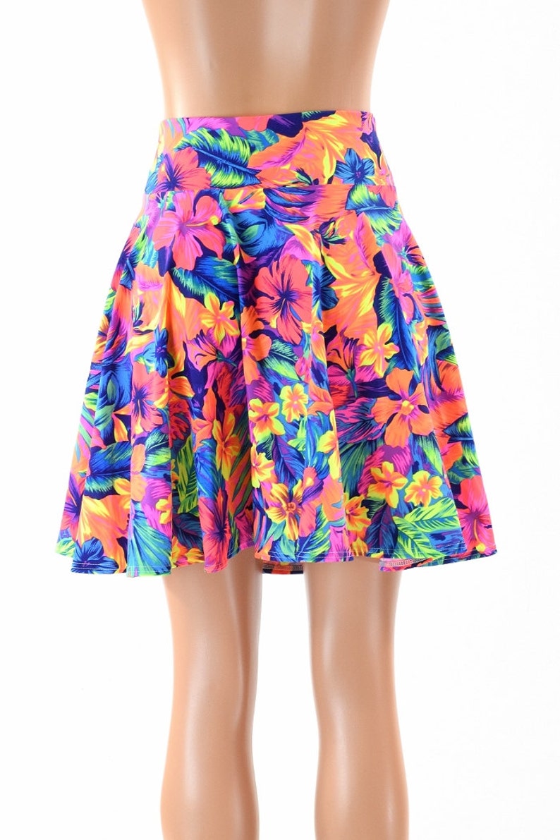 Neon UV Glow Tahitian Floral Print Skater Skirt 152840 - Etsy