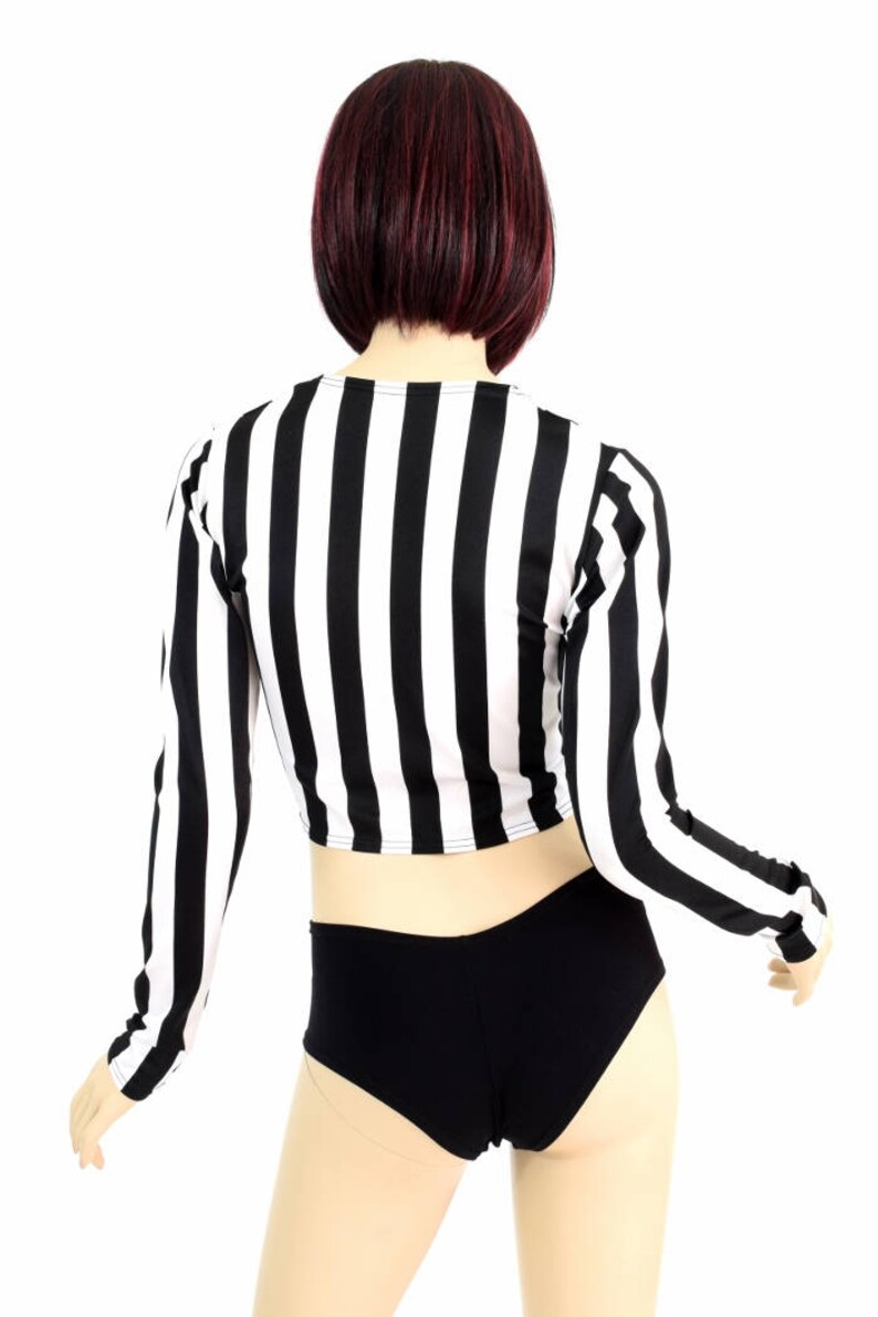 Long Sleeve Referee Black & White Stripe Print Long Sleeve Crop Top Jail Bird Inmate 151211 image 4