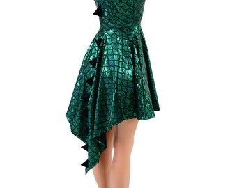Green Dragon Tail Pocket Skater Dress W/ Cap Sleeves, Scoop Neck, High Back Neck & Black Mystique Spikes All the Way Down Back - Etsy Green Dragon Tail Pocket Skater Dress W/ Cap Sleeves, Scoop Neck, High Back Neck & Black Mystique Spikes All the Way Down Back - Etsy