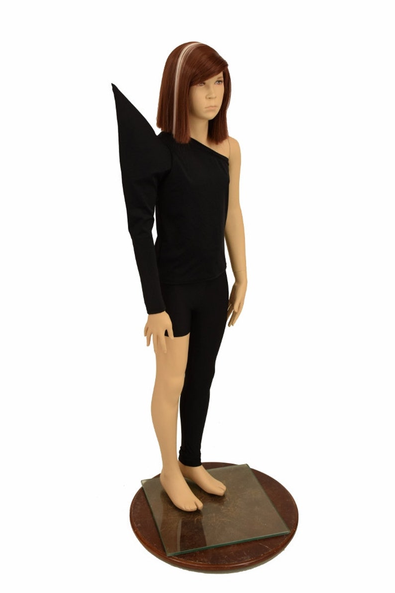 Kids Bowie Inspired 2PC Full Length Top /& Leggings Right Shoulder Mega Sharp Shoulder Long Sleeve Left Leg Full Length in Black Mystique