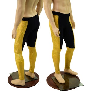 Mens Midrise Luchador Color Blocked Leggings in Gold Kaleidoscope and Black Zen 158069