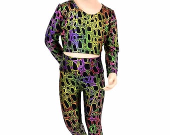Childrens Metallic Poisonous Print Leggings and Long Sleeve Crop Top