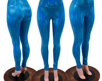 Peacock Holographic High Waist Leggings