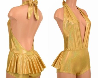 Gold Sparkly Jewel Josie Ruffle Rump Romper