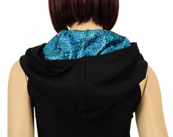 Sleeveless Black Zen Soft Knit Zipper Front Hoodie Crop Top