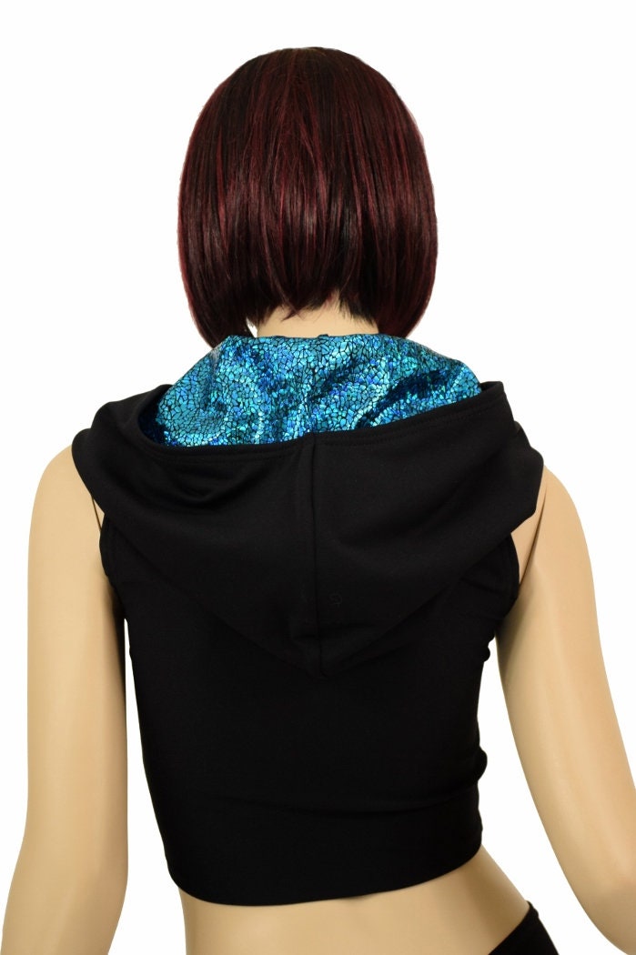 【PUNCHLINE】22FW★ Sense cropped zip-up jacket Sleeveless Black Zen Soft Knit Zipper Front Hoodie Crop Top