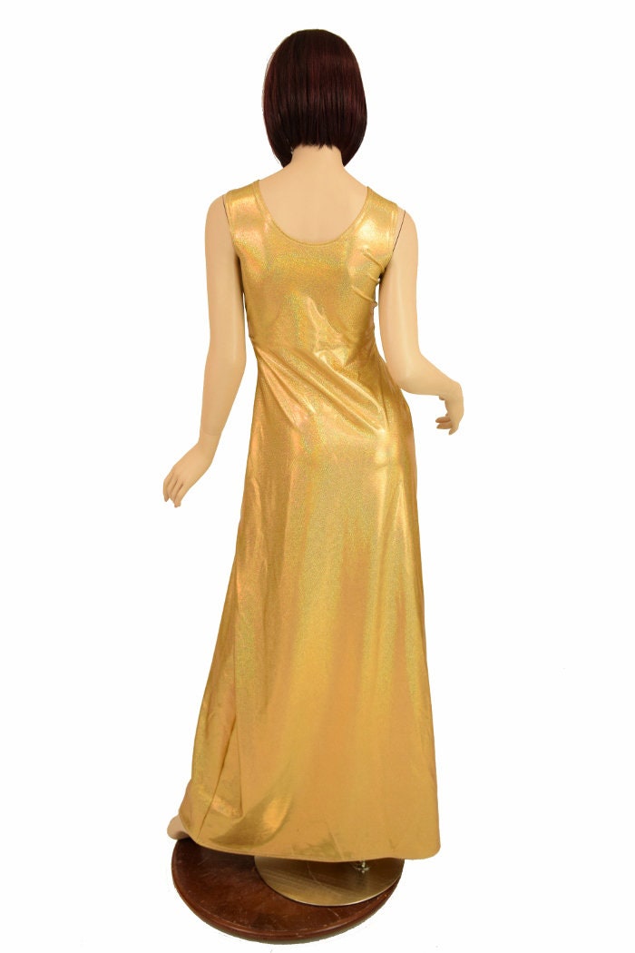 Gold Sparkly Jewel Stretchy Spandex Grecian Gown -
