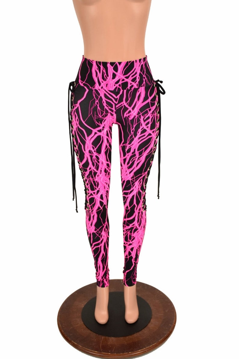 UV GLOW Pink Lightning Lace up High Waist Leggings laces up - Etsy