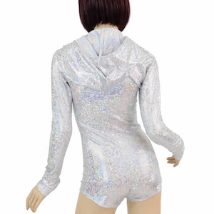 Silver on White Shattered Glass Zippered Holographic LONG Sleeve Hoodie ...