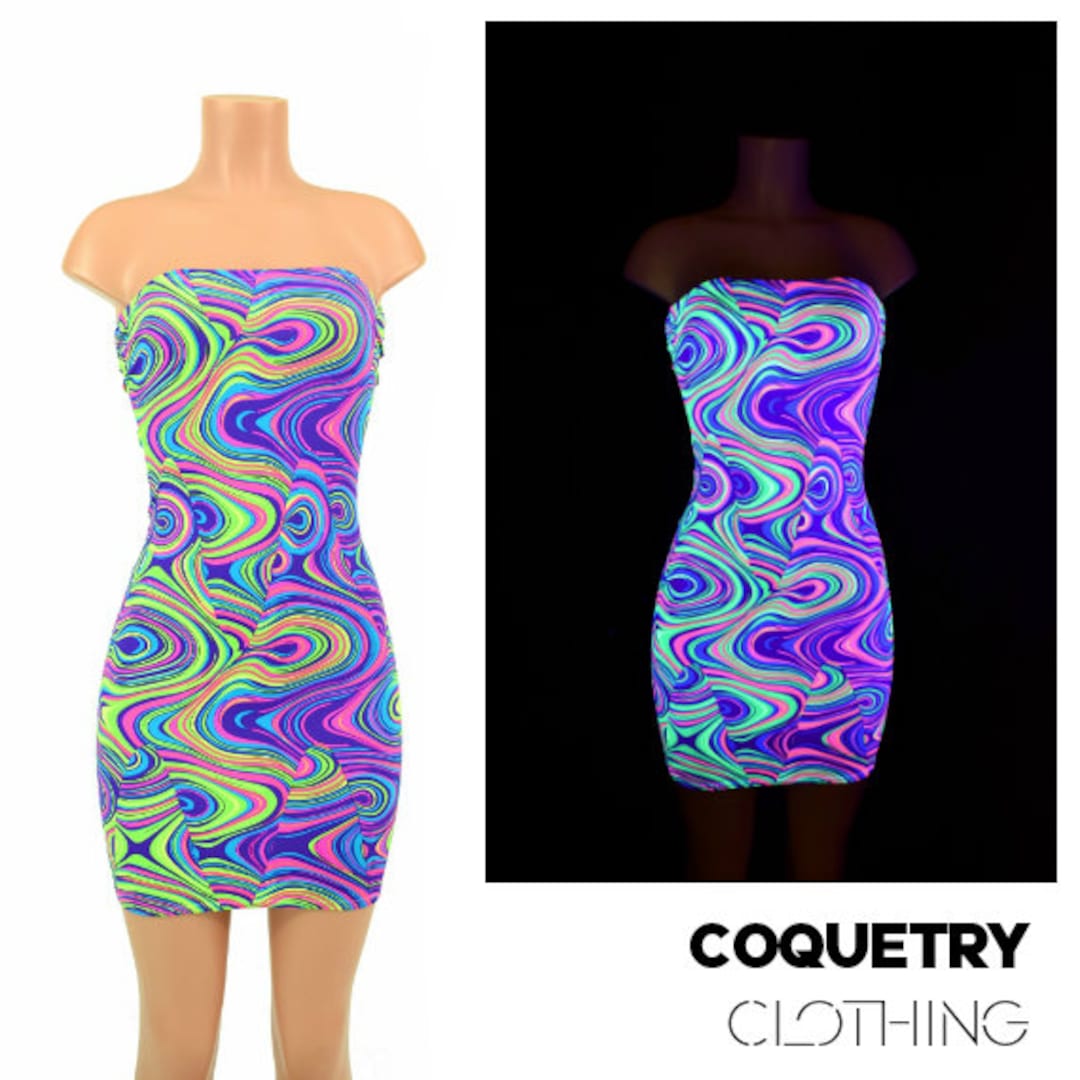 UV Glow Worm Black Light Reactive Strapless Tube Dress 154841  Nederland