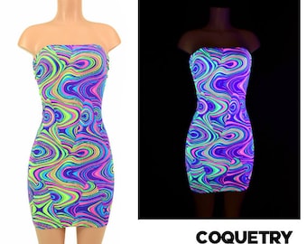 UV Glow Worm Black Light Reactive Strapless Tube Dress  - 154841