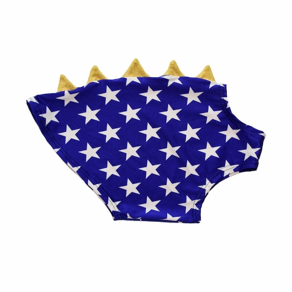 Blue & White Star with Gold Sparkly Jewel Dragon Spikes Super Hero Wonder Woman Inspired Pet Shirt Costume Jacket Dog Cat